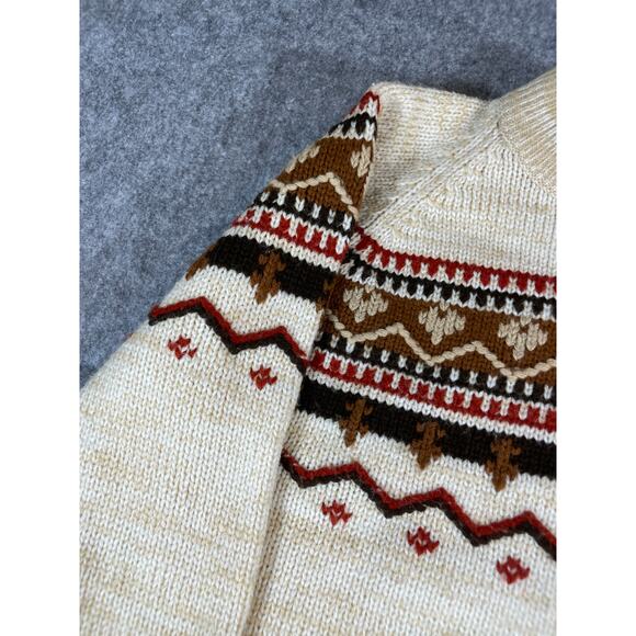 VTG Gimbels Geometric Fair Isle Pullover Sweater Mens Medium Beige Cable Knit - Picture 2 of 8
